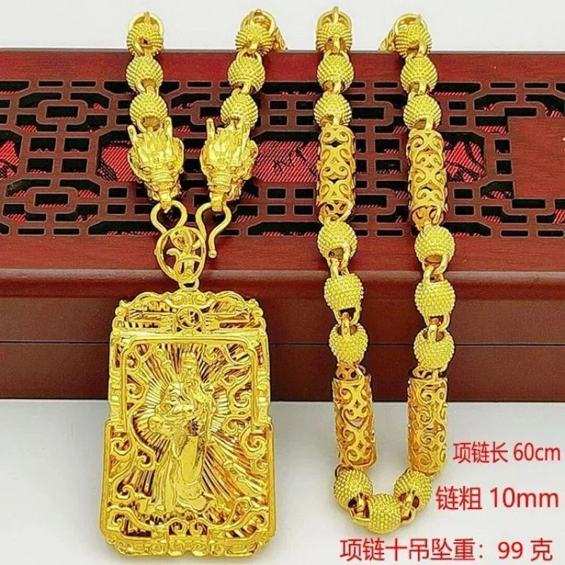 보스 체인 Guan Gong 긴 브랜드 펜던트 골드 999, 진짜 금 목걸이, 둥근 구슬, 18K 우월한 보석 선물, 남녀공용
