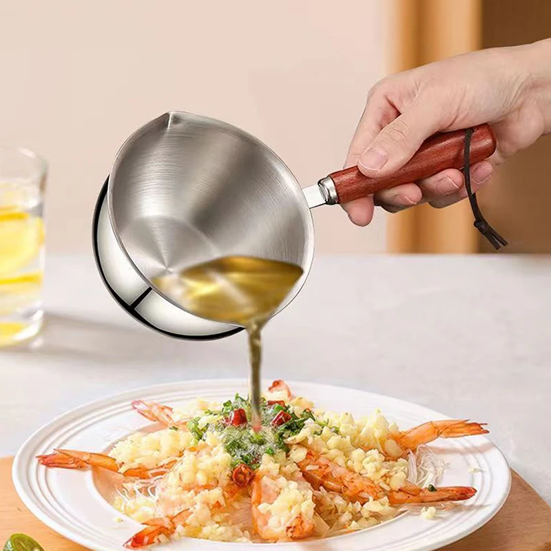 

150/300ml Skillet Stainless Steel Flavor Splash Skillet Cook Tools Household Egg Frying Pan Hot Oil Portable Scalding Pan