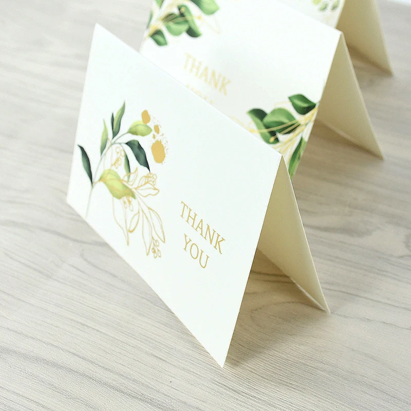 12Pcs 녹지 골드 호 일 웨딩 생일 파티에 대 한 흰색 봉투 감사 카드 베이비 샤워 감사 인사말 카드