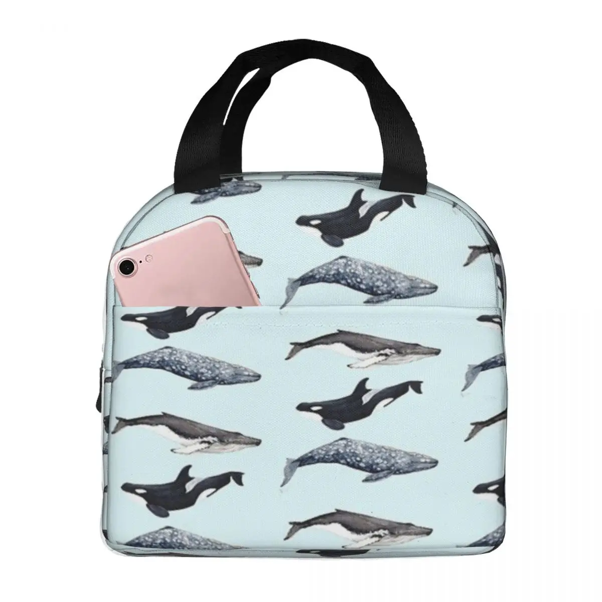 

Orca, Humpback And Grey Whale Insulated Lunch Bags Portable Picnic Bags Thermal Cooler Lunch Box Lunch Tote for Woman Work Kids