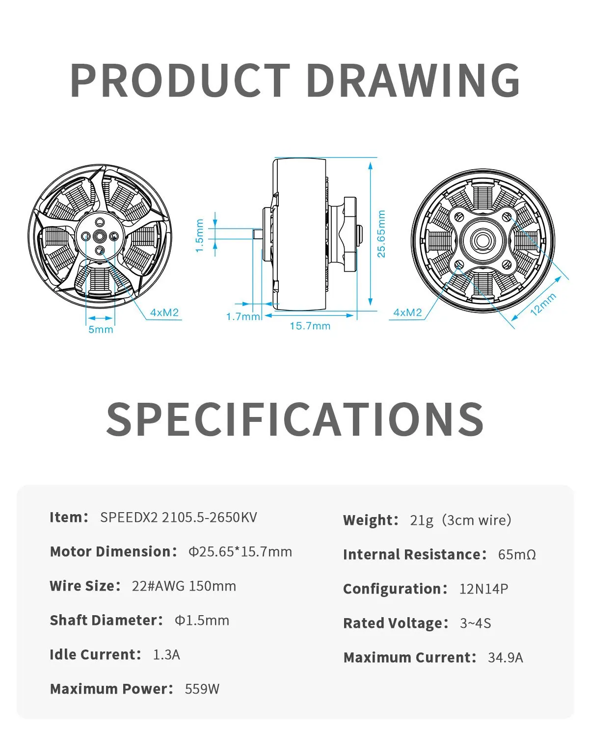 GEPRC SPEEDX2 0803 Brushless Motor, SPEEDX2 2105.5-2650KV Weight: 2lg (3c