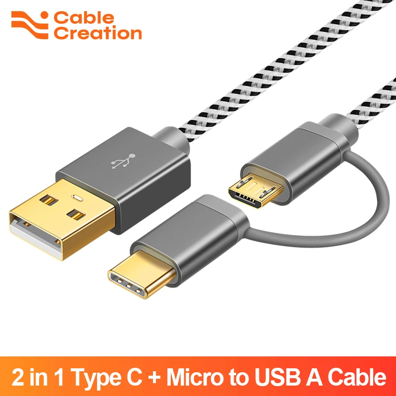 Кабель CableCreation 2 в 1 Type C OTG 480 Мбит/с USB и Micro 3A кабель для быстрой зарядки Xiaomi Samsung Galaxy