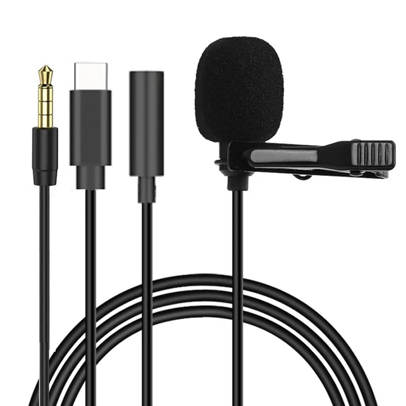 Mini Microphone Lavalier Portable à condensateur, 1.5m, micro à revers filaire USB 3.5mm, Type C, pour ordinateur Portable, appareil photo DSLR