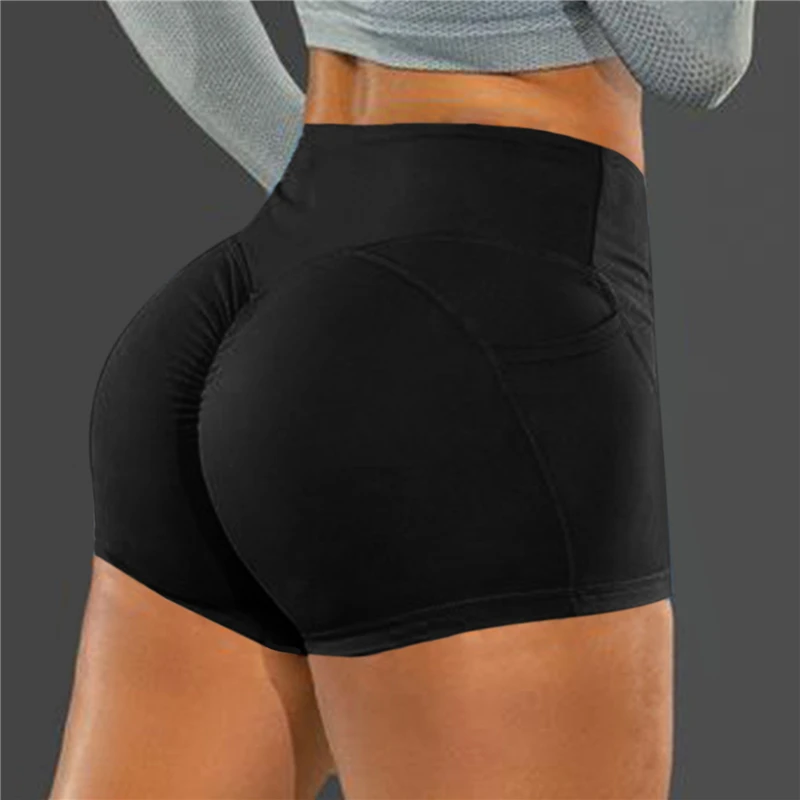 

New Women Short Sport Leggings Summer High Waist Elastic Perfect Lace Leggings Gym Workout Tights Yoga Short Solid Color Pocket