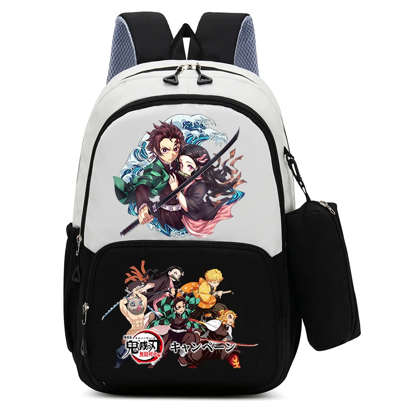 2pcs Demon Slayers Backpack Pencil Case for Boy Girl Kamado Tanjirou Teenager BookBags Rucksack Travel Backpack Mochila Escolar