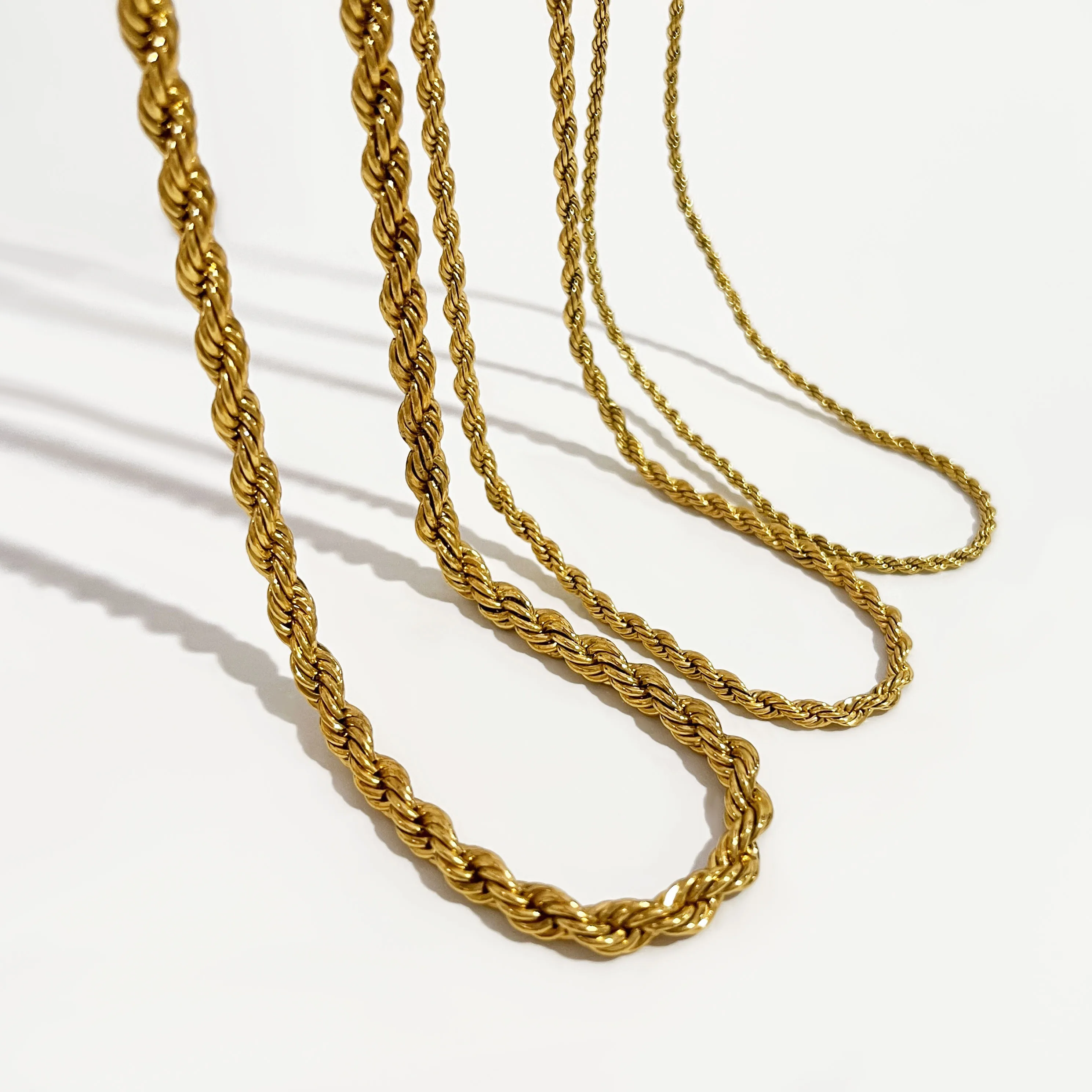 Peri'sBox Gold Color Twisted Rope Chain Necklaces Chunky Wide Thin
