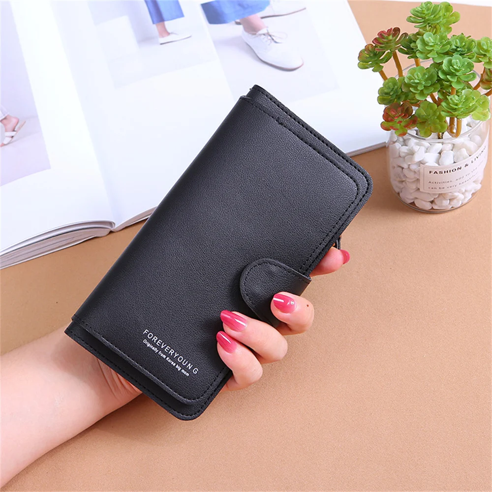 Women Long Wallet PU Leather Card Holder Large Capacity Hasp Zipper Coin Purse Multi Card Organizer Ladies Simple Clutch Handbag 3