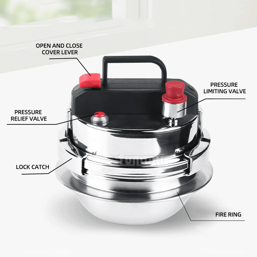 0.8L Portable Pressure Cooking Pot Stainless Steel Pressure Cookers High-Pressure Kitchen Equipment