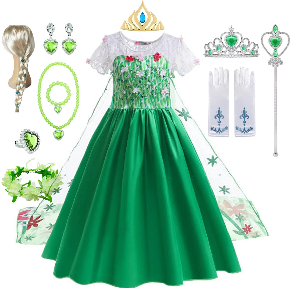 Elsa Green Dress for Kids Girl Princess Costume Dresses Children Long Cloak Floral Lace Ball Gown Summer - AliExpress 1501 Elsa Green Dress for Kids Girl Princess Costume Dresses Children Long Cloak Floral Lace Ball Gown Summer - AliExpress 1501