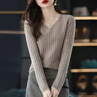 Women Sweater Long Sleeve Top Knitted Pullover V-Neck Fashion Sweater Woman Winter 2022 Basic Female Clothing Soild OL Sweaters - Image 2