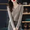 Women Sweater Long Sleeve Top Knitted Pullover V-Neck Fashion Sweater Woman Winter 2022 Basic Female Clothing Soild OL Sweaters 2