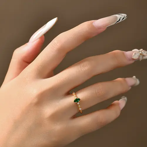 ATTAGEMS S925 Silver Stackable Zircon Ring Inlaid With 3*6mm Marquise Cut Lab Zambian Emerald ForWomen Daily Wear Trendy Jewelry - Image 5
