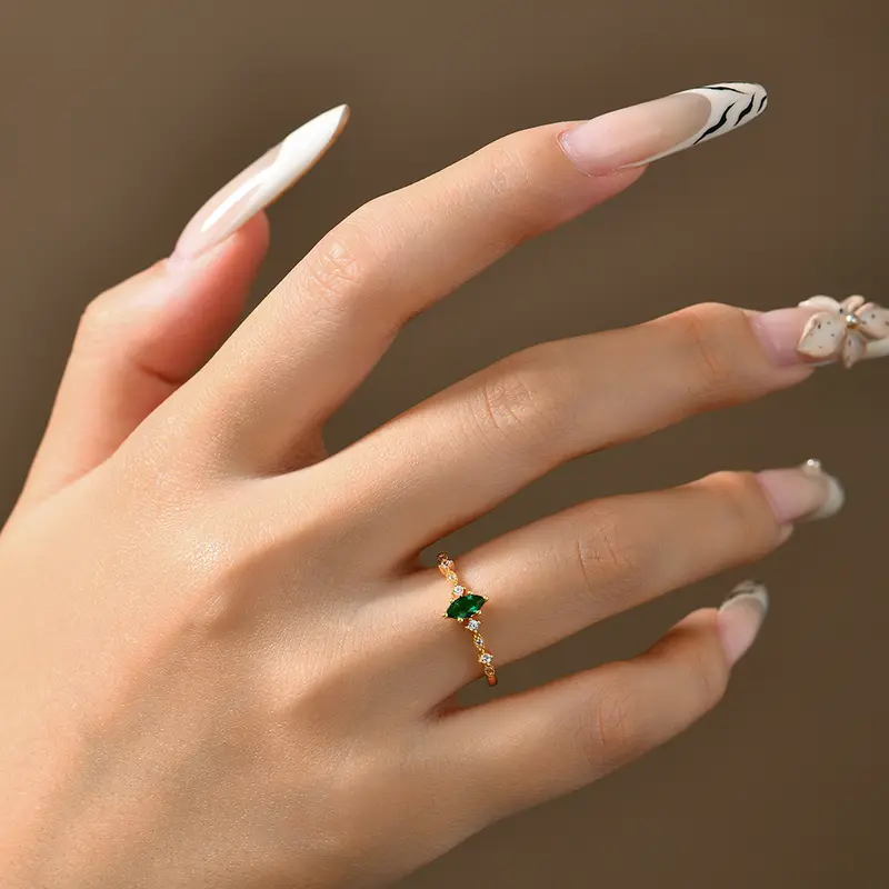 ATTAGEMS S925 Silver Stackable Zircon Ring Inlaid With 3*6mm Marquise Cut Lab Zambian Emerald ForWomen Daily Wear Trendy Jewelry - Image 5