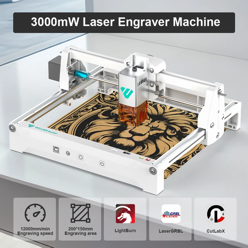 WindDraumr P1 graveur Laser à Air 3W Machine de gravure Laser Portable pour couper le bois peint métal acrylique cuir CNC Machine