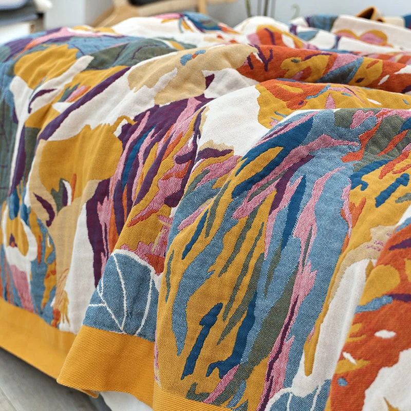 텍스타일 시티 잉크 플라워 향기 코튼 다층 거즈 타월 퀼트 여름 시원한 담요 침실 편안한 침대 시트