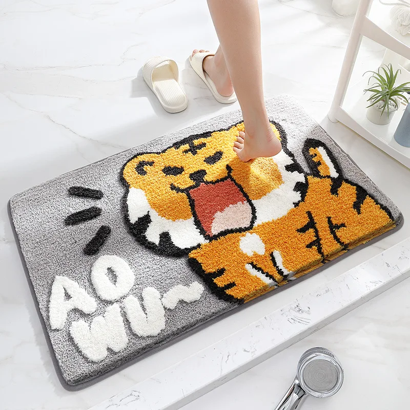 

Cartoon Tiger Bath Mat Thickened Microfiber Flocking Bathroom Rug Carpet Anti-slip Absorbent Toilet Shower Room Door Mat