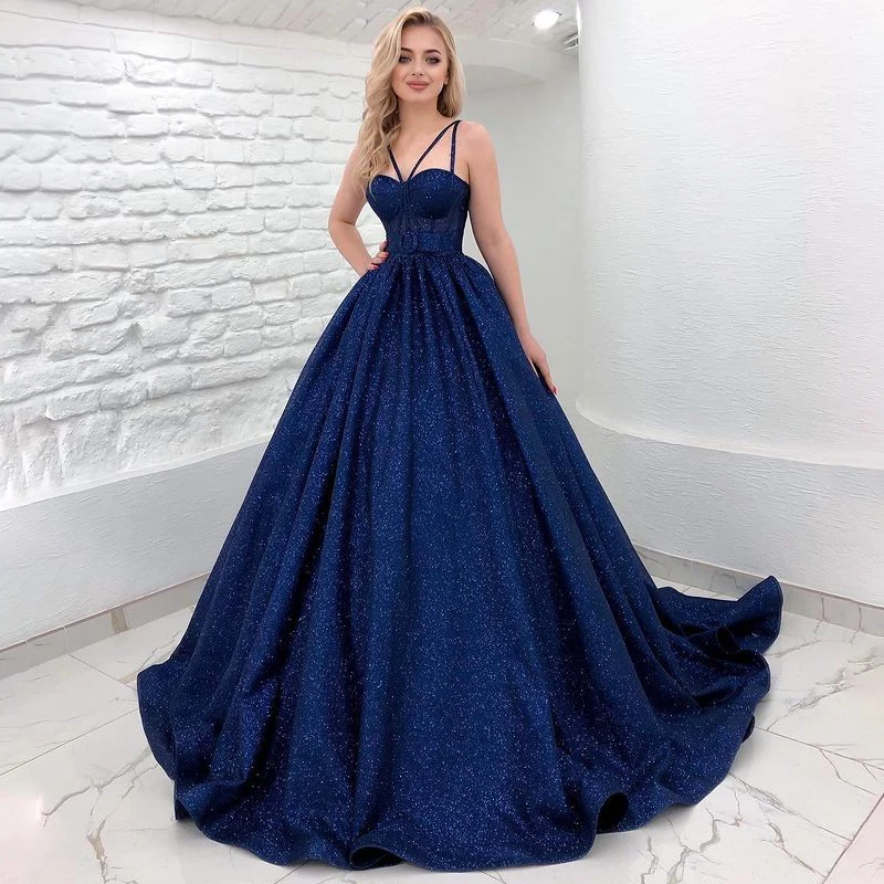 

Elegant Sweetheart Spaghetti Straps Evening Fashion Dresses 2023 Zipper A-Line Sequin Sparkle Formal Prom Party Gowns
