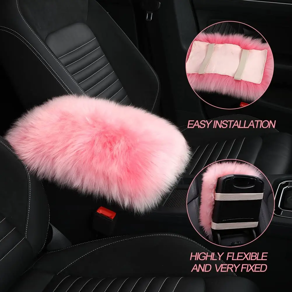 Car Plush Armrest Cover Faux Fur Auto Center Arm Rest Console Pad Wool Cushion Protector Universal for SUV/Truck/Car