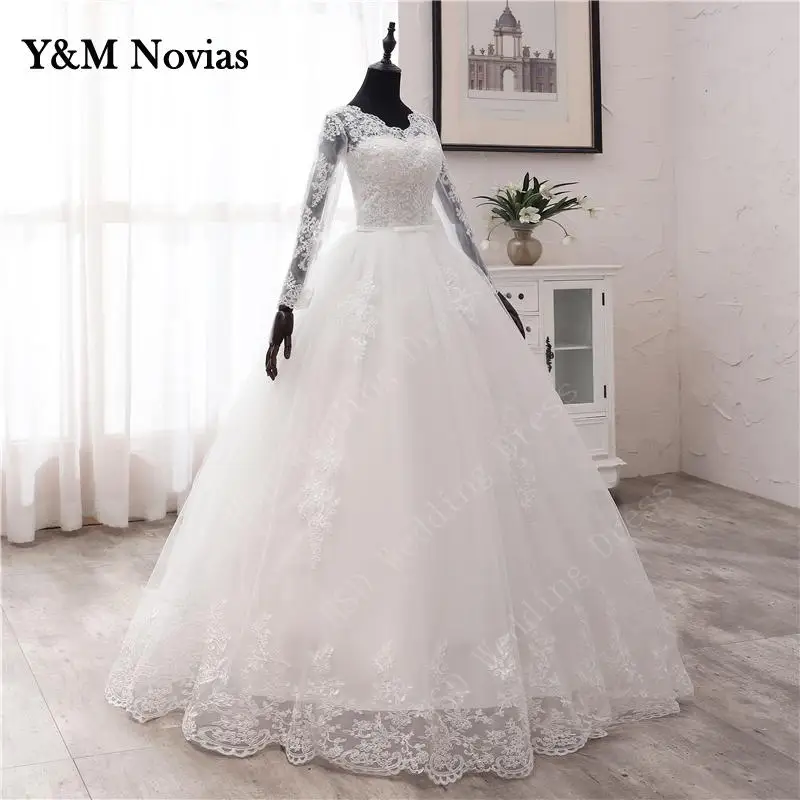 New Spring Lace Appliques Wedding Dresses Long Sleeve Vestidos De Novia 2023 White V-Neck Princess Bride Wedding Gowns Plus Size image_2