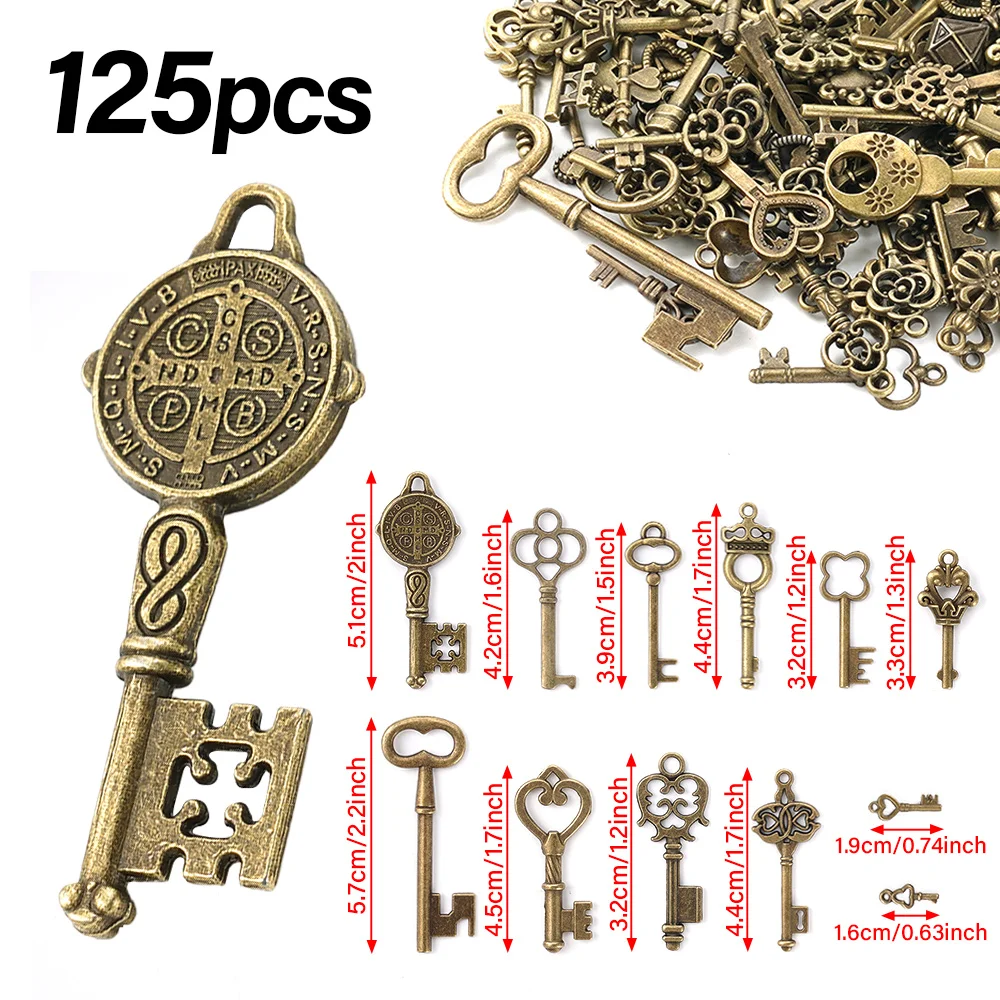 Ornament Crafts Miniature Ornament Miniature Figurines Resin Crafts Resin Ornaments 40/125pcs Vintage Skeleton Keys Antique Bronze Keys Retro Pendant Necklace Fancy Decor DIY Jewelry Necklace Craft Gifts