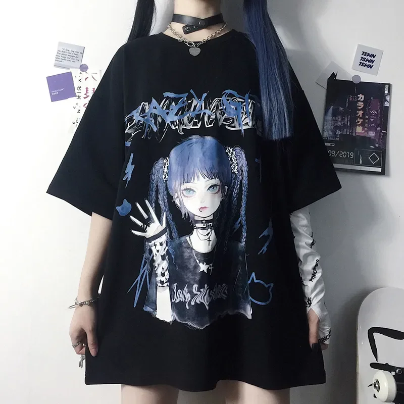 Women T-shirt Harajuku Goth Female Tee Aesthetic Loose Punk