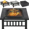 Multifunctional Fire Pit Table 32in Square Metal Firepit Stove Backyard Patio Garden Fireplace for Camping, 1