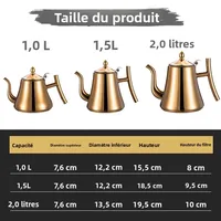 Théière en acier inoxydable épaissi 1,0 L/1,5 L/2,0 L, hôtel, restaurant, foyer, cuisson par induction, théière à fleurs 6