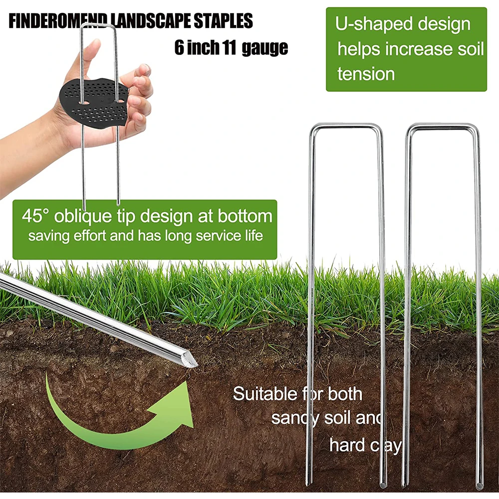 Garden Staples Landscape Staples and Gaskets Galvanized Steel Garden with Black Pads Pins Turf for Securing Weed Barrier Fabric Artificial