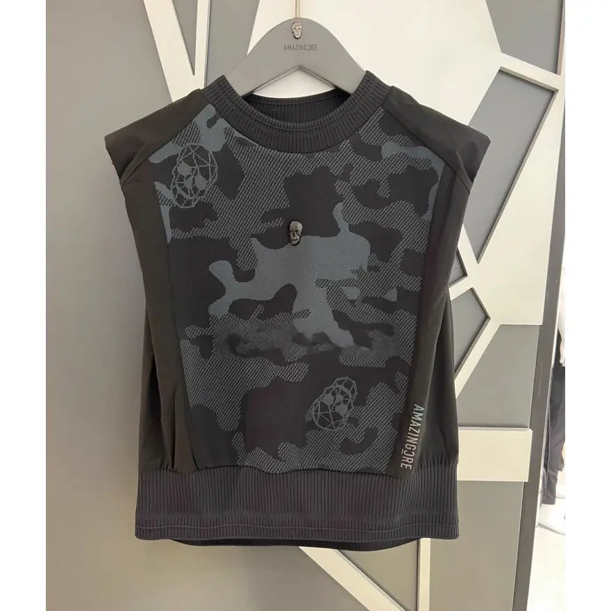 AMAZINGCRE New Women's Golf Clothing Fashion Camouflage Sleeveless Knitted Vest Outdoor Sports Slim-Fit Skinny Top