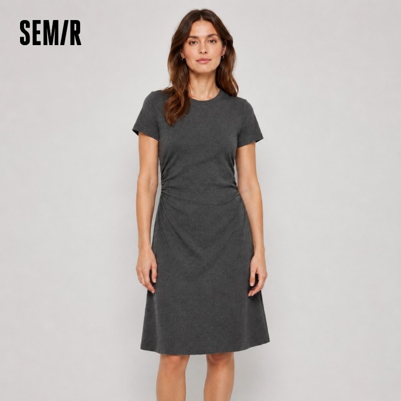  Semir Dress Women Waist-Cinching T-Shirt Dress 2025 New Summer Embroidered Round Neck Short Dress Minimalist Casual 