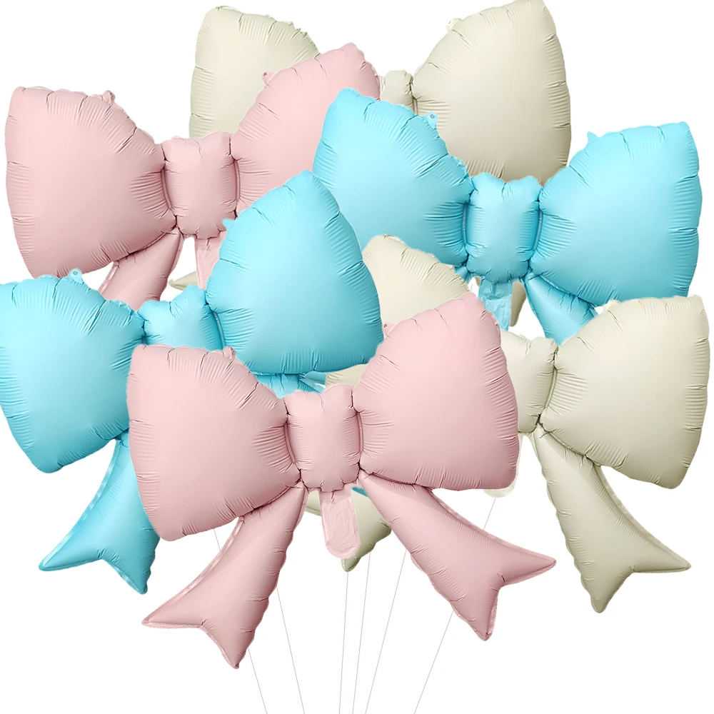 Set of 6 Elegant Baby Pink Bow Balloon Decorations for Bridal Showers and Girl's Parties