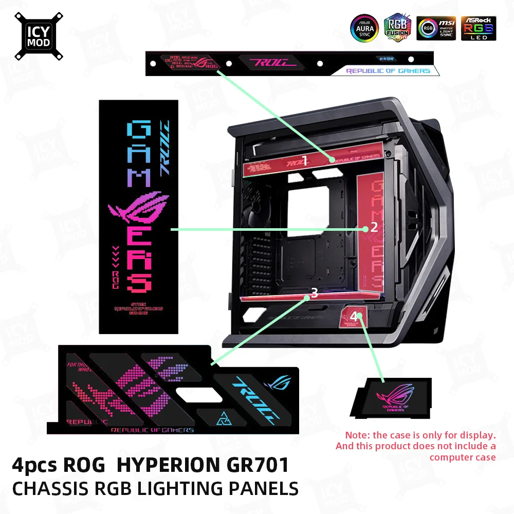4Pcs ASUS GR701 Chassis RGB Lighting Panels ROG HYPERION Gamers Refit Kit 5V ARGB Laser PC Case Shroud New