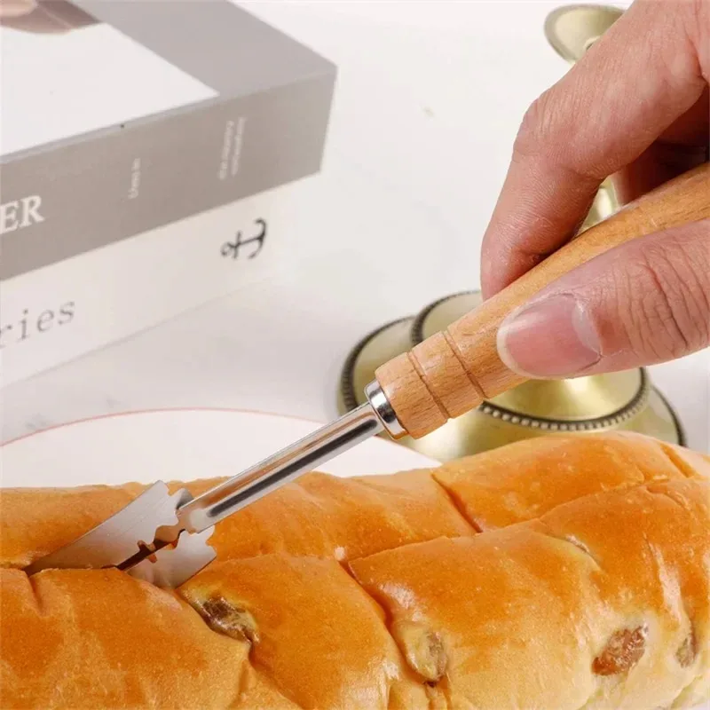 Dough Cutter 5 Blades Toast Curved Baguette Bread Knife Wooden Handle Bakers Baking Accessory Pastry Spatulas