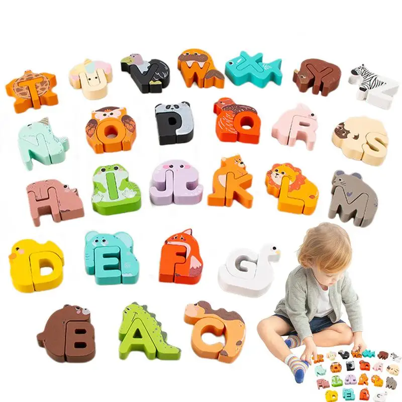 

Colorful Alphabet Number Wood Puzzle Kids Intelligent MatchingGame Cartoon Educational Puzzle Set Montessori Toys For Preschool
