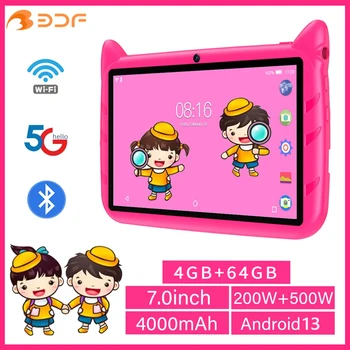 BDF Tablet per bambini da 7 pollici Android 13, 4 GB di RAM 64 GB di ROM, 1 TB di espansione, 5 GB WiFi, batteria 4000 MAH, doppia fotocamera, software regalo per bambini 1