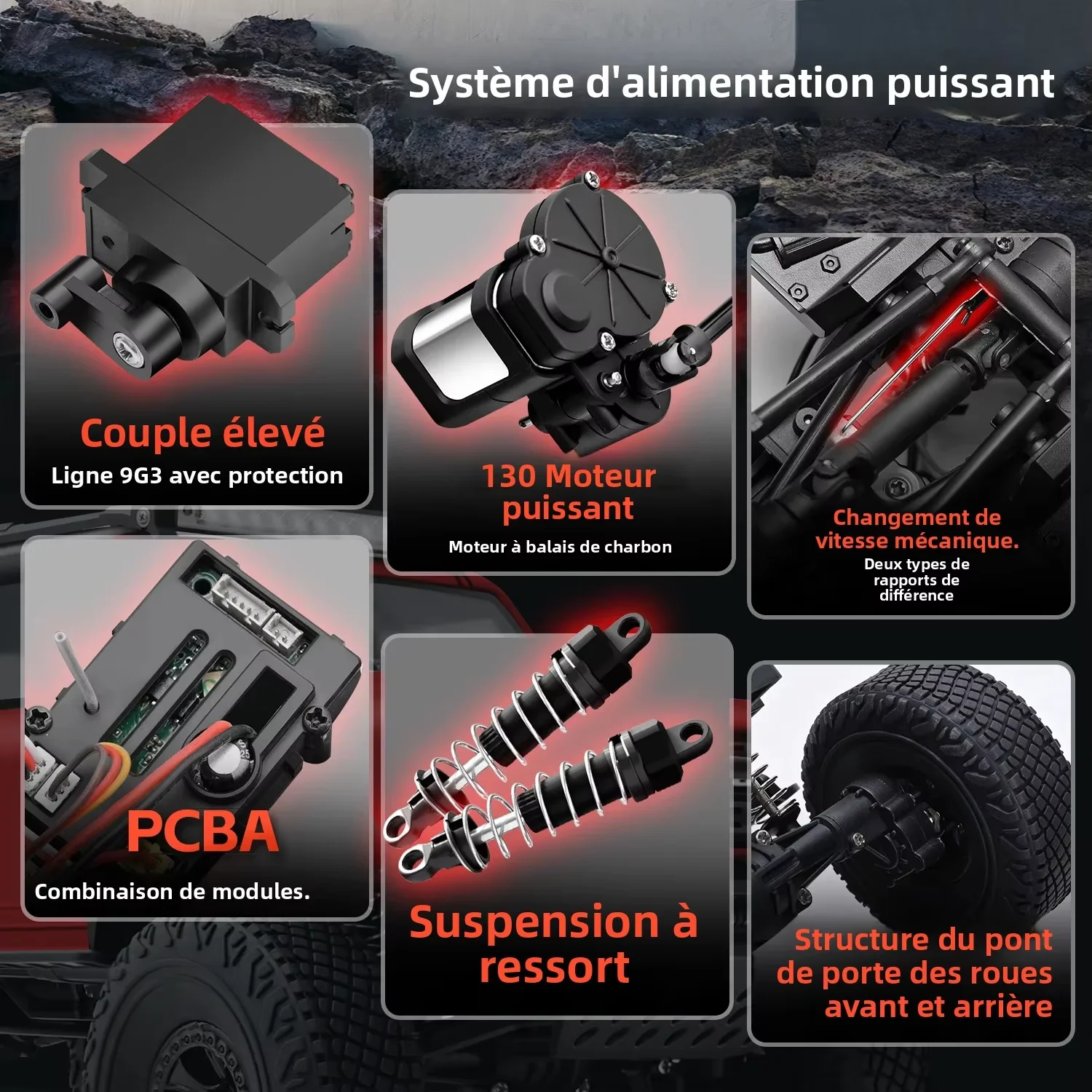 WLtoys 184023 1:18 voiture télécommandée 4WD avec lumières LED, vue arrière avec les feux rouges.