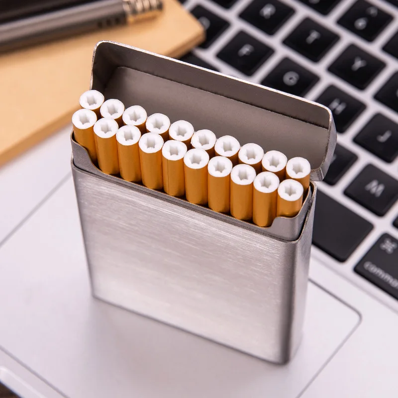 Men's  Cigarette Case Metal Silver Stainless Steel Cigarette Box Holder Smoking Tobacco for φ8.0 φ6.5, 90mm length cigarette 6