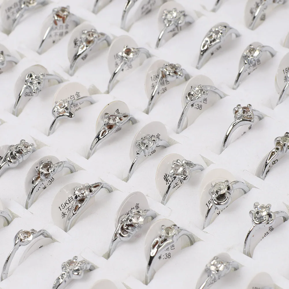 10pcs Rhinestone Silver Plated Rings Wholesale Jewelry Fashion Women Lots Mixed 