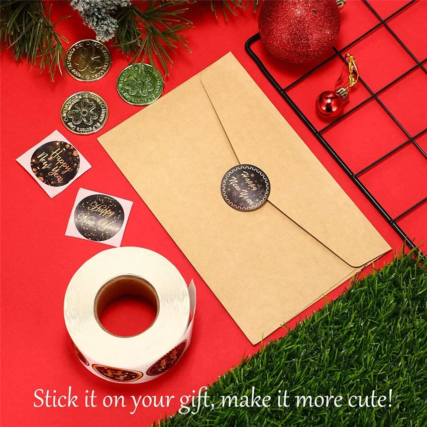 Decorative Stickers 100-500pcs Happy New Year 8 Designs 1.5'' Round Labels For Christmas Gift Cards Envelopes Boxes