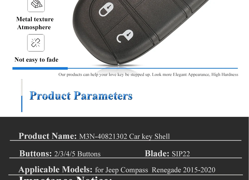 Keyforkess 10pcs SIP22 2/3/4/5 pulsanti guscio chiave Auto a distanza per Jeep Renegade Compass Auto SUV Smart Keyless Entry Fob Case - S0316e1eb88b84a1dbda9b6b2f6c4c6772