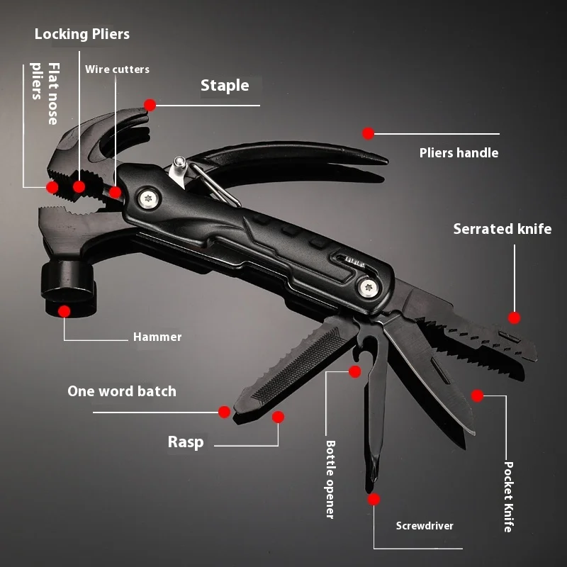 Outdoor Camping Sheep Horn Small Hammer Combination Tool High Carbon Steel Household Car Window Breaking Hammer Multifunctional