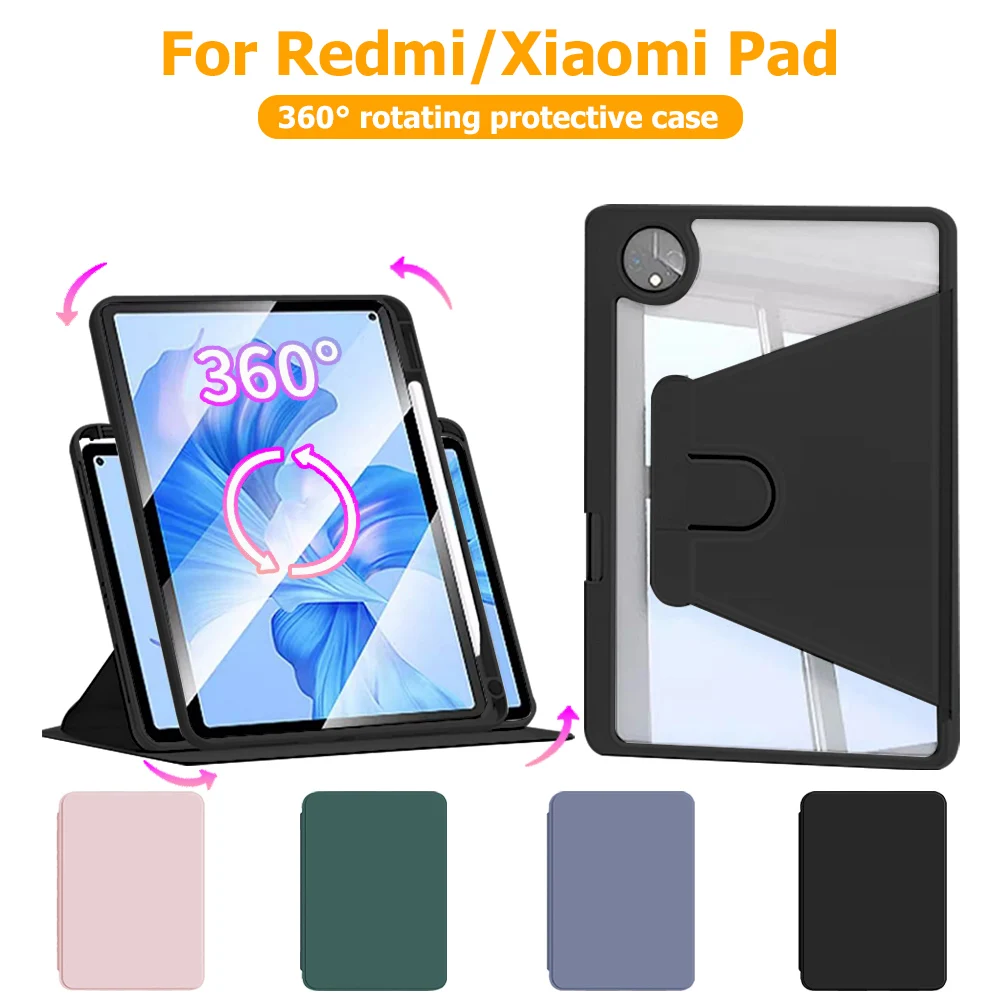 360° Rotating Acrylic Tablet Case with Pencil Holder - Fits 11.2 Tablets