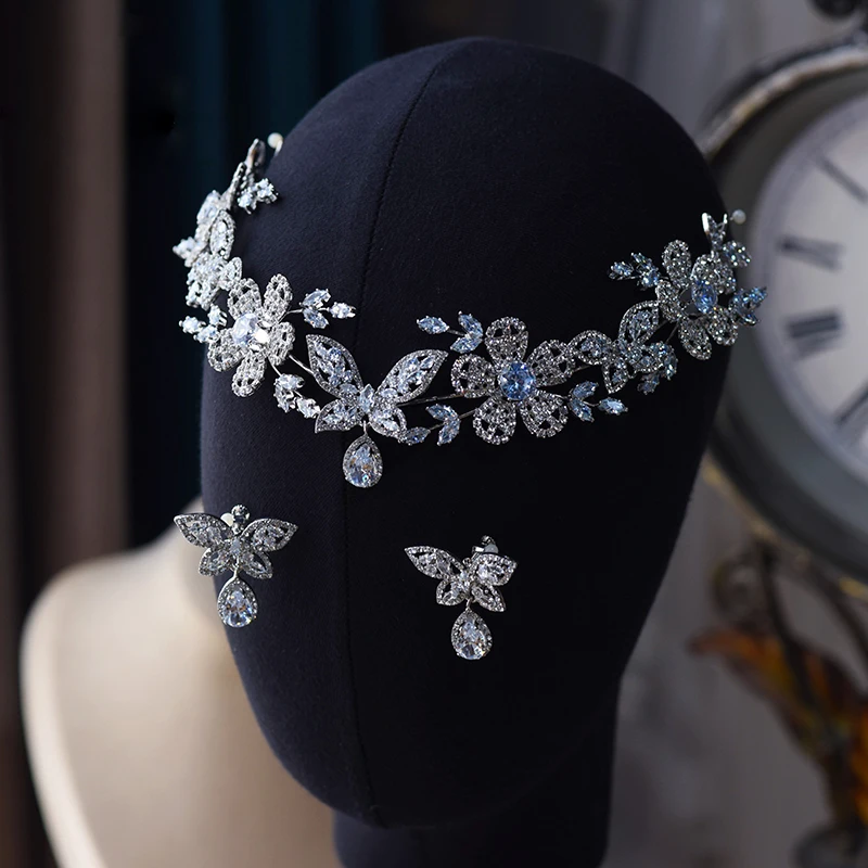 

Kroean Zircon Headband for Women with Earring Wedding Crown, Hair Accessories, Bridal Crystal, Baroque Rhinestone Hairband