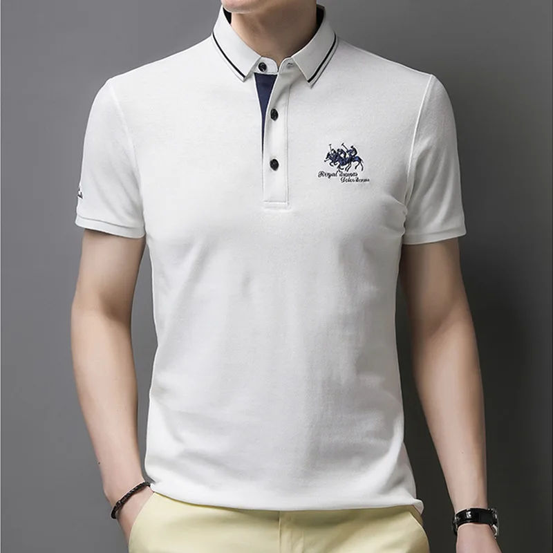 

Brand Embroidered Cotton Polo Shirt Men's High-end Luxury Top 2023 Summer Business Casual Lapel Short Sleeve T-shirt Fashion Men