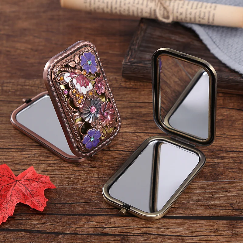  Warmtree Vintage Makeup Mirror Metal Portable Foldable Mirror  Butterfly Vanity Mirror Double Sided Compact Cosmetic Mirror Travel Mirror  (A) : Beauty & Personal Care