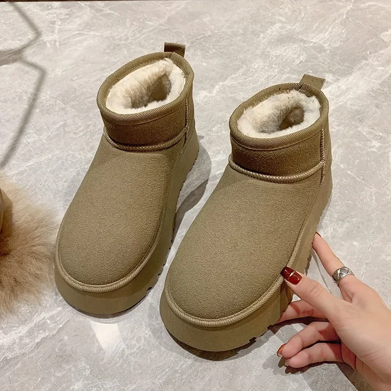2023 Winter Warm Snow Boots Women Thick Plush Slip-On Platform Ankle Botas Mujer Large Size 41 Anti-Slip Faux Fur Cotton Boots