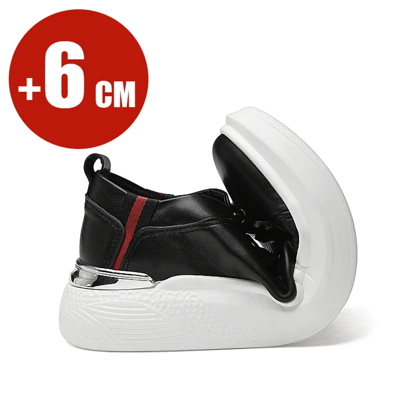 Cow Men Sneakers Elevator Shoes Hidden Heels Breathable Heightening Shoes 6cm Taller Men Leisure Fashion Lift Sports