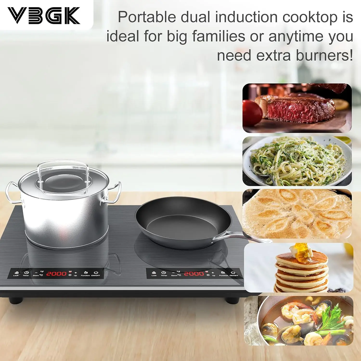 Double Induction Cooktop 24 inch 4000W Electric cooktop hot plate induction stove top LED Touch Screen 9 Levels Settings
