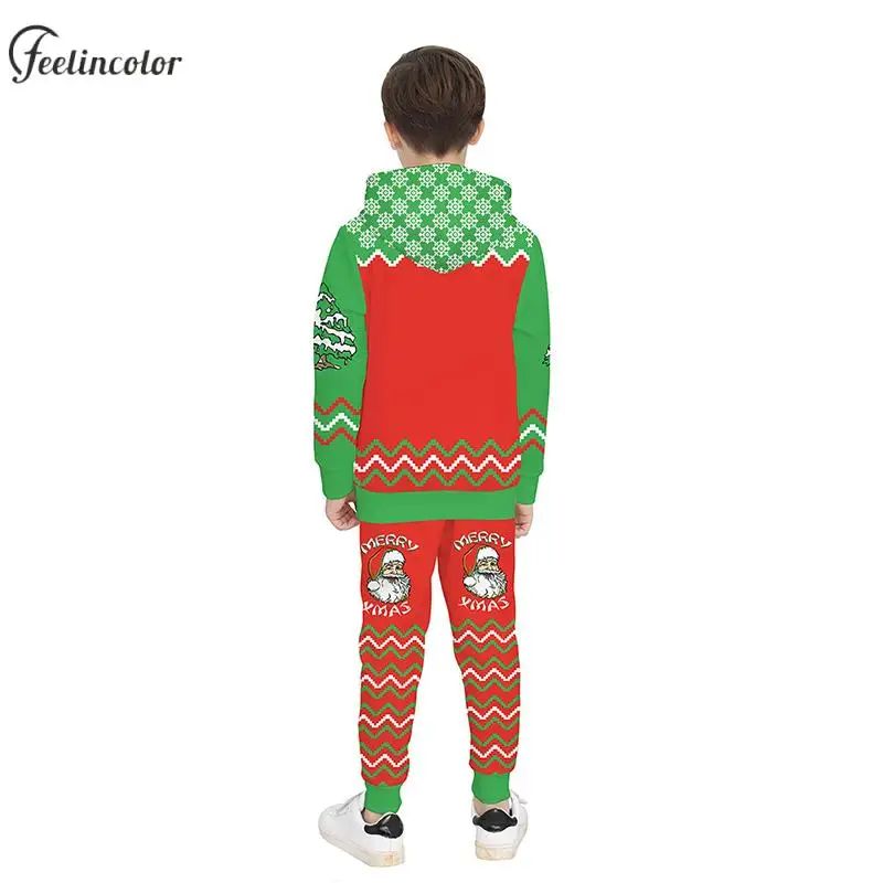 Hooded Sweatershirt for Child Christmas Pullover New Year Hoodies Santa Claus Graphics Streetwear Holiday Tracksuit Kid Clothing