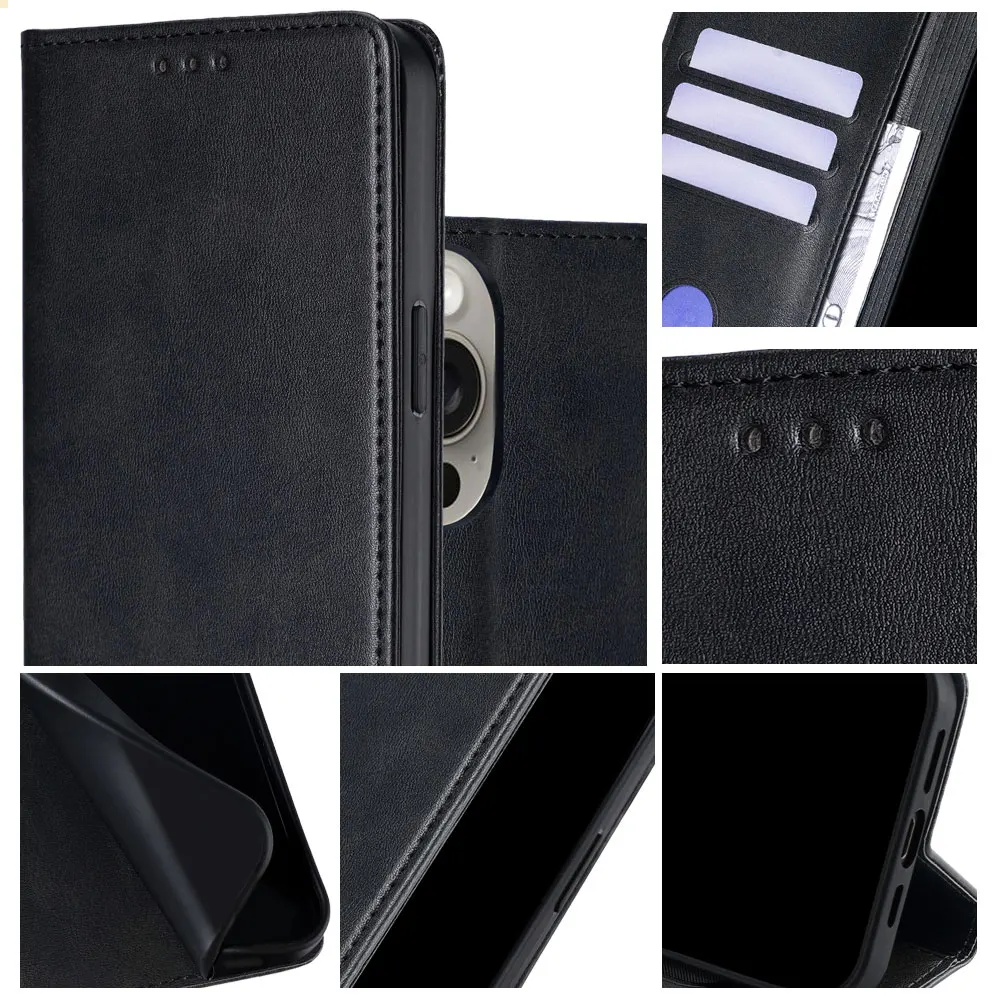 Luxury Flip Leather Wallet Case with Card Slots and Magnetic Closure